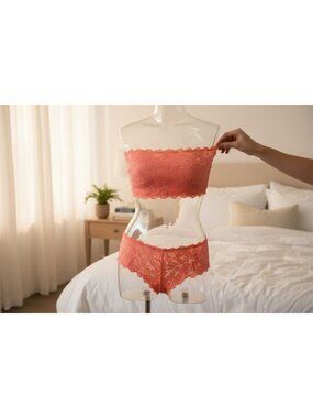 Cosabella Flirtie Bandeau Bra and Panty Set Coral Size M Made in Italy  NWOT!